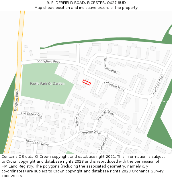 9, ELDERFIELD ROAD, BICESTER, OX27 8UD: Location map and indicative extent of plot