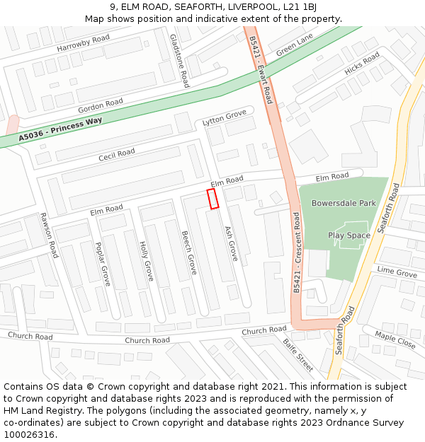 9, ELM ROAD, SEAFORTH, LIVERPOOL, L21 1BJ: Location map and indicative extent of plot