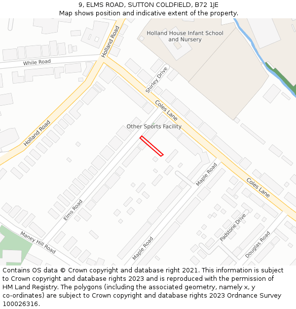 9, ELMS ROAD, SUTTON COLDFIELD, B72 1JE: Location map and indicative extent of plot