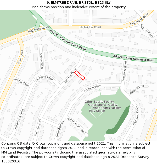 9, ELMTREE DRIVE, BRISTOL, BS13 8LY: Location map and indicative extent of plot