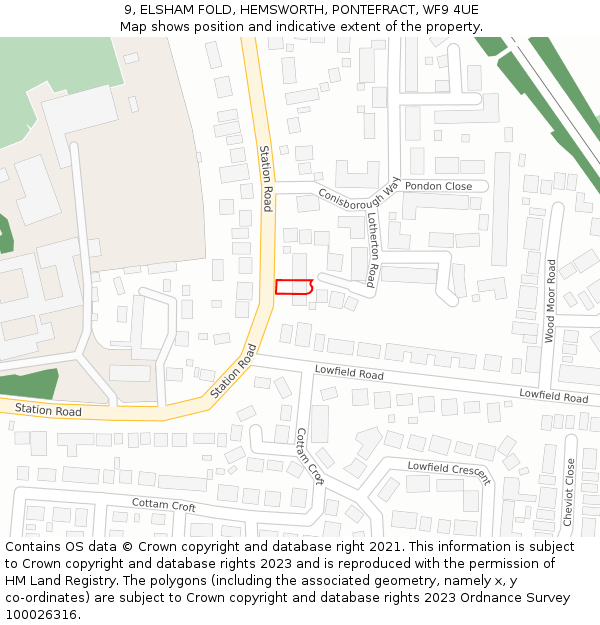 9, ELSHAM FOLD, HEMSWORTH, PONTEFRACT, WF9 4UE: Location map and indicative extent of plot