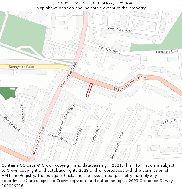 9, ESKDALE AVENUE, CHESHAM, HP5 3AX: Location map and indicative extent of plot