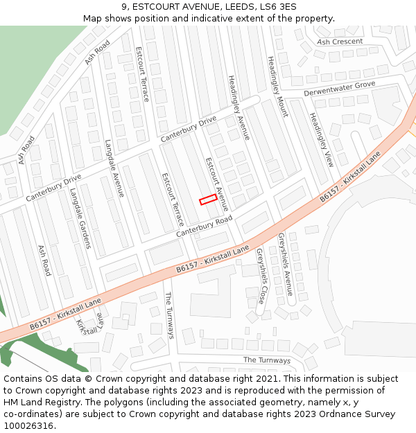 9, ESTCOURT AVENUE, LEEDS, LS6 3ES: Location map and indicative extent of plot