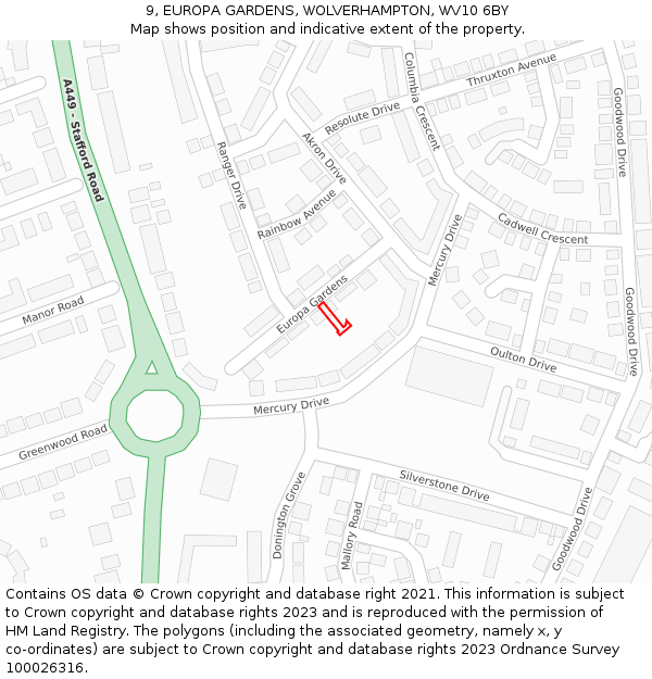 9, EUROPA GARDENS, WOLVERHAMPTON, WV10 6BY: Location map and indicative extent of plot