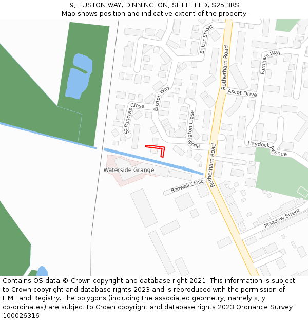 9, EUSTON WAY, DINNINGTON, SHEFFIELD, S25 3RS: Location map and indicative extent of plot