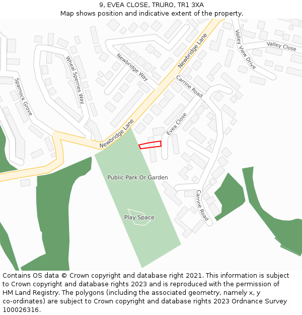 9, EVEA CLOSE, TRURO, TR1 3XA: Location map and indicative extent of plot