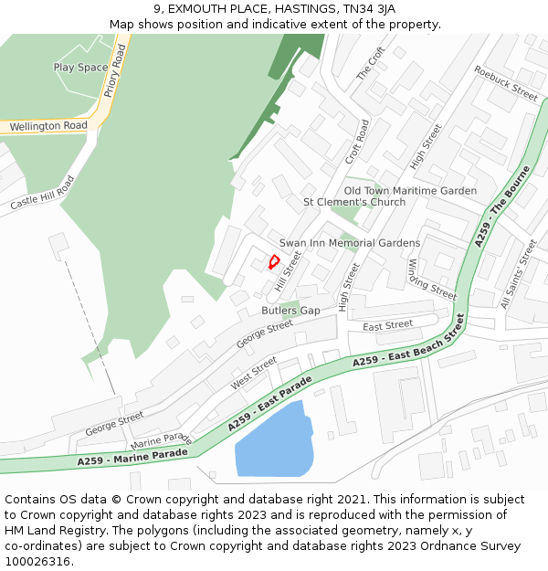 9, EXMOUTH PLACE, HASTINGS, TN34 3JA: Location map and indicative extent of plot