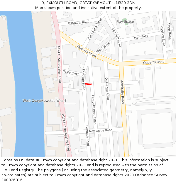 9, EXMOUTH ROAD, GREAT YARMOUTH, NR30 3DN: Location map and indicative extent of plot