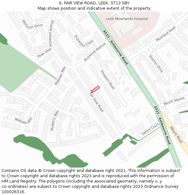 9, FAIR VIEW ROAD, LEEK, ST13 5BY: Location map and indicative extent of plot