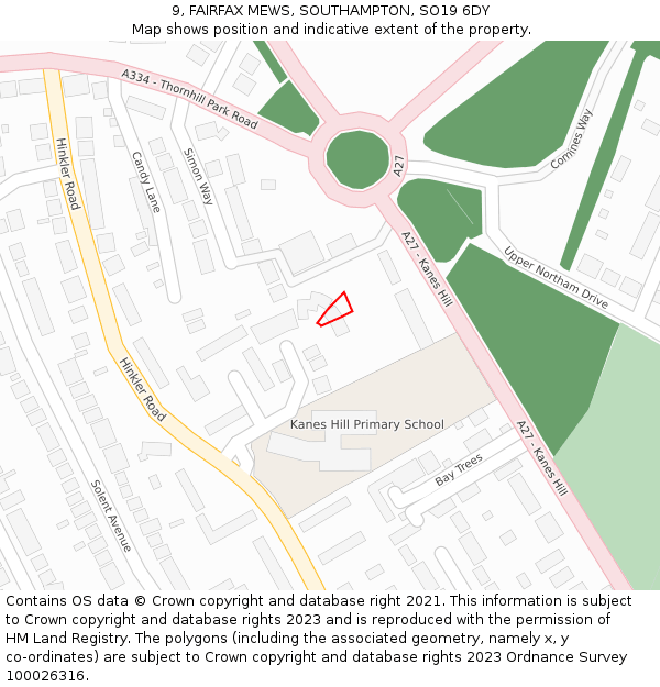9, FAIRFAX MEWS, SOUTHAMPTON, SO19 6DY: Location map and indicative extent of plot