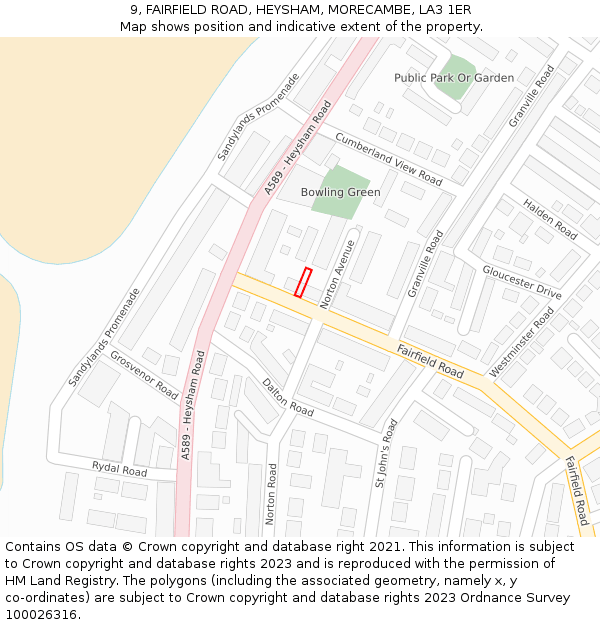 9, FAIRFIELD ROAD, HEYSHAM, MORECAMBE, LA3 1ER: Location map and indicative extent of plot