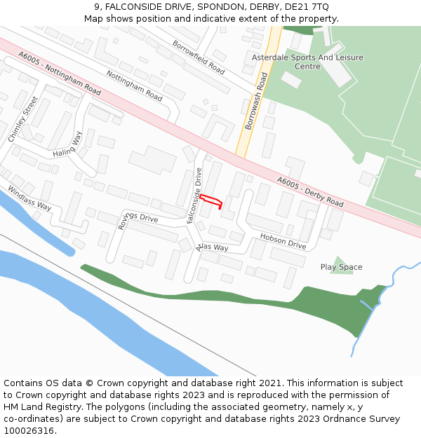 9, FALCONSIDE DRIVE, SPONDON, DERBY, DE21 7TQ: Location map and indicative extent of plot