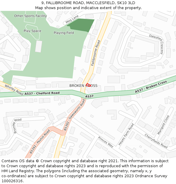 9, FALLIBROOME ROAD, MACCLESFIELD, SK10 3LD: Location map and indicative extent of plot