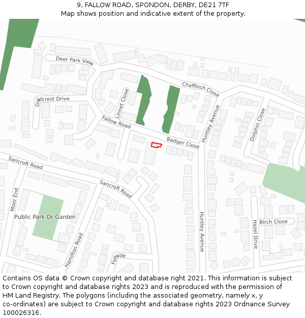 9, FALLOW ROAD, SPONDON, DERBY, DE21 7TF: Location map and indicative extent of plot