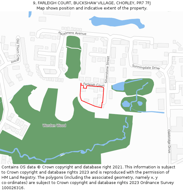 9, FARLEIGH COURT, BUCKSHAW VILLAGE, CHORLEY, PR7 7FJ: Location map and indicative extent of plot