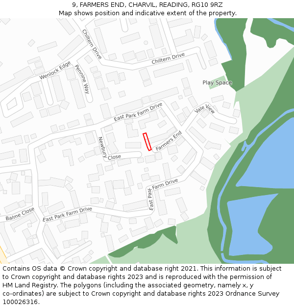 9, FARMERS END, CHARVIL, READING, RG10 9RZ: Location map and indicative extent of plot