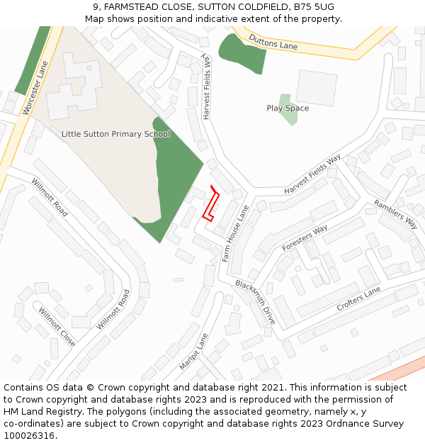 9, FARMSTEAD CLOSE, SUTTON COLDFIELD, B75 5UG: Location map and indicative extent of plot