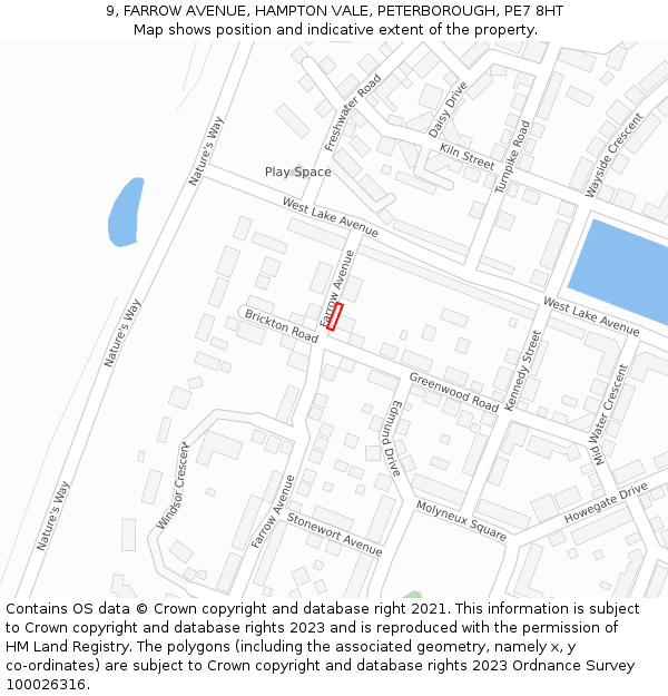 9, FARROW AVENUE, HAMPTON VALE, PETERBOROUGH, PE7 8HT: Location map and indicative extent of plot