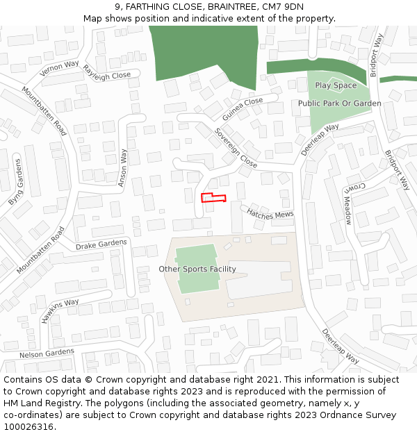 9, FARTHING CLOSE, BRAINTREE, CM7 9DN: Location map and indicative extent of plot