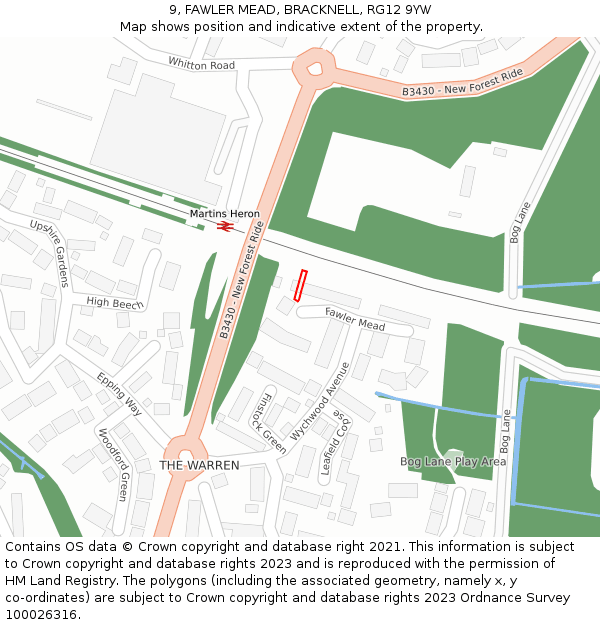 9, FAWLER MEAD, BRACKNELL, RG12 9YW: Location map and indicative extent of plot