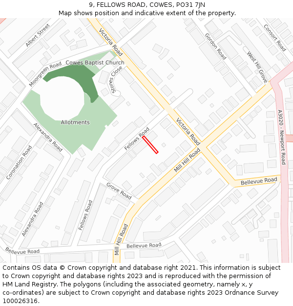 9, FELLOWS ROAD, COWES, PO31 7JN: Location map and indicative extent of plot