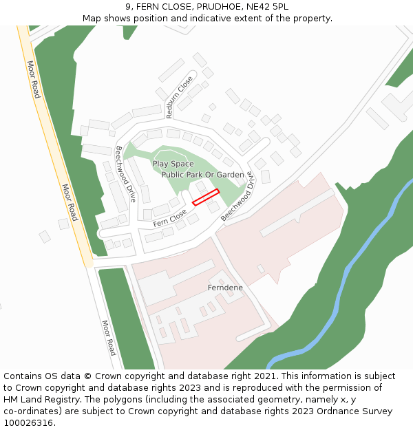9, FERN CLOSE, PRUDHOE, NE42 5PL: Location map and indicative extent of plot