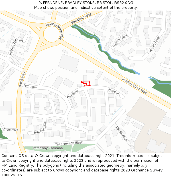 9, FERNDENE, BRADLEY STOKE, BRISTOL, BS32 9DG: Location map and indicative extent of plot