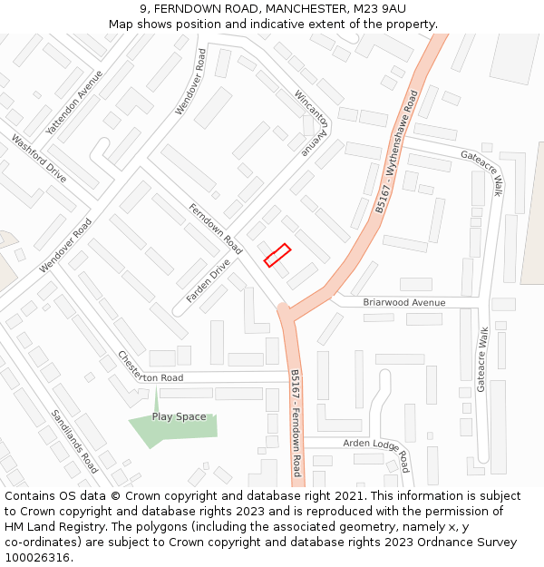 9, FERNDOWN ROAD, MANCHESTER, M23 9AU: Location map and indicative extent of plot