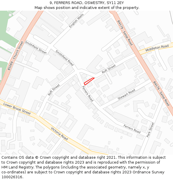 9, FERRERS ROAD, OSWESTRY, SY11 2EY: Location map and indicative extent of plot