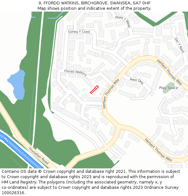 9, FFORDD WATKINS, BIRCHGROVE, SWANSEA, SA7 0HP: Location map and indicative extent of plot