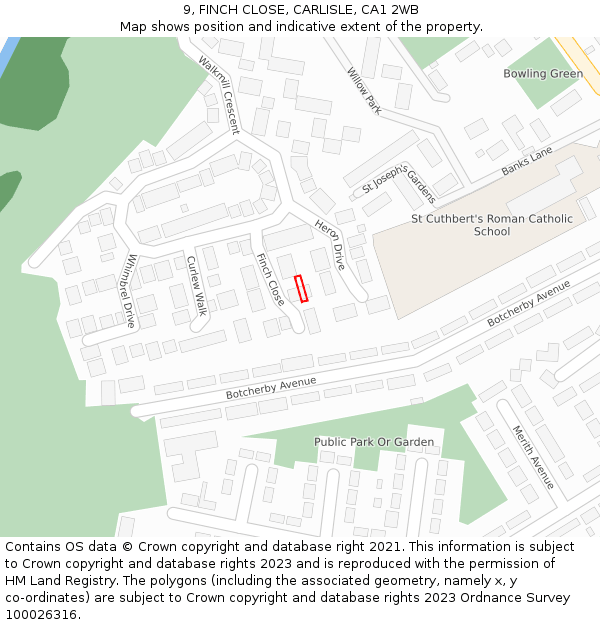 9, FINCH CLOSE, CARLISLE, CA1 2WB: Location map and indicative extent of plot