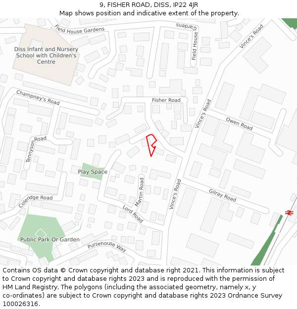 9, FISHER ROAD, DISS, IP22 4JR: Location map and indicative extent of plot