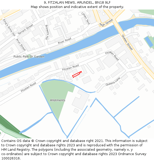 9, FITZALAN MEWS, ARUNDEL, BN18 9LF: Location map and indicative extent of plot