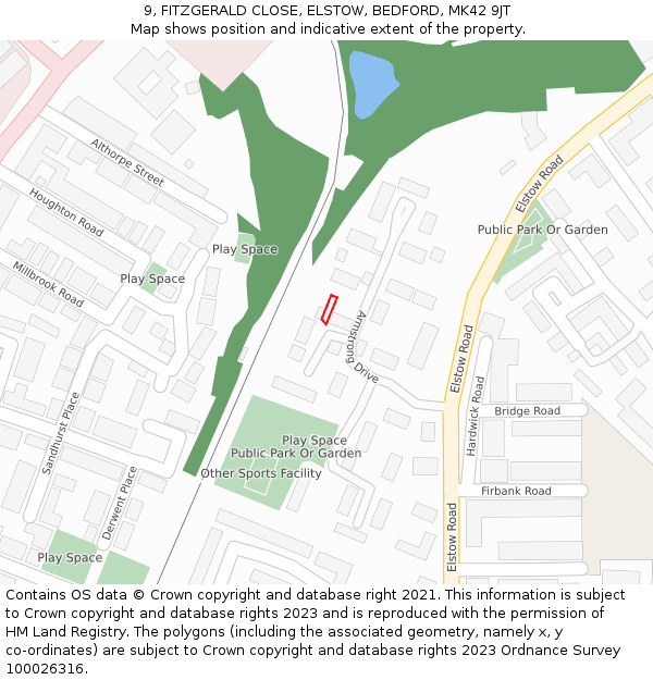 9, FITZGERALD CLOSE, ELSTOW, BEDFORD, MK42 9JT: Location map and indicative extent of plot