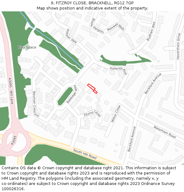 9, FITZROY CLOSE, BRACKNELL, RG12 7GP: Location map and indicative extent of plot