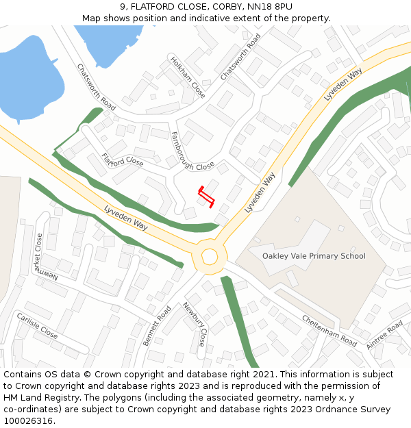 9, FLATFORD CLOSE, CORBY, NN18 8PU: Location map and indicative extent of plot
