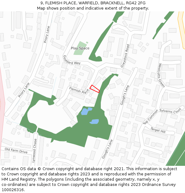 9, FLEMISH PLACE, WARFIELD, BRACKNELL, RG42 2FG: Location map and indicative extent of plot