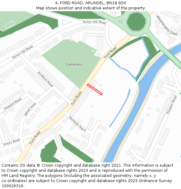 9, FORD ROAD, ARUNDEL, BN18 9DX: Location map and indicative extent of plot