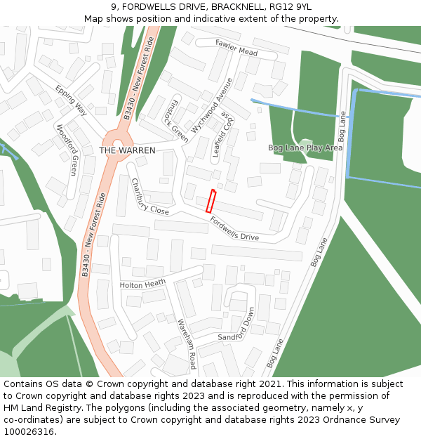 9, FORDWELLS DRIVE, BRACKNELL, RG12 9YL: Location map and indicative extent of plot