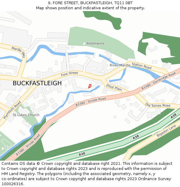 9, FORE STREET, BUCKFASTLEIGH, TQ11 0BT: Location map and indicative extent of plot