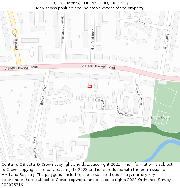 9, FOREMANS, CHELMSFORD, CM1 2GQ: Location map and indicative extent of plot
