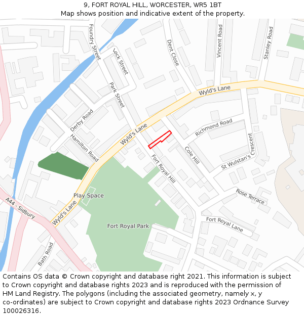9, FORT ROYAL HILL, WORCESTER, WR5 1BT: Location map and indicative extent of plot