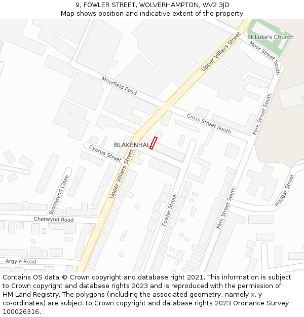 9, FOWLER STREET, WOLVERHAMPTON, WV2 3JD: Location map and indicative extent of plot