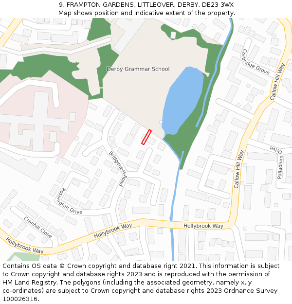 9, FRAMPTON GARDENS, LITTLEOVER, DERBY, DE23 3WX: Location map and indicative extent of plot