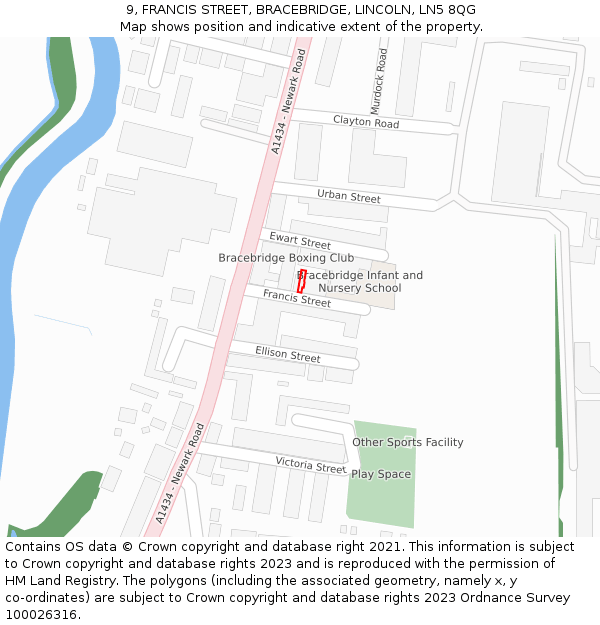 9, FRANCIS STREET, BRACEBRIDGE, LINCOLN, LN5 8QG: Location map and indicative extent of plot