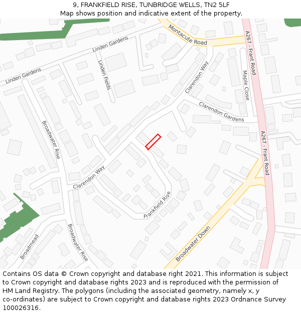 9, FRANKFIELD RISE, TUNBRIDGE WELLS, TN2 5LF: Location map and indicative extent of plot