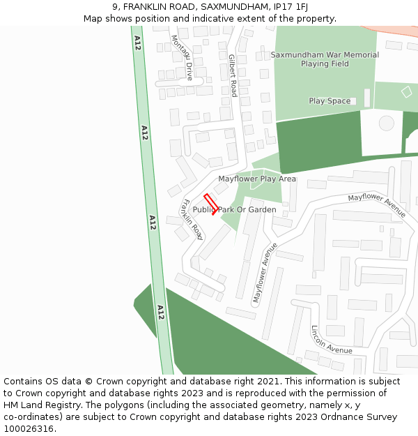 9, FRANKLIN ROAD, SAXMUNDHAM, IP17 1FJ: Location map and indicative extent of plot