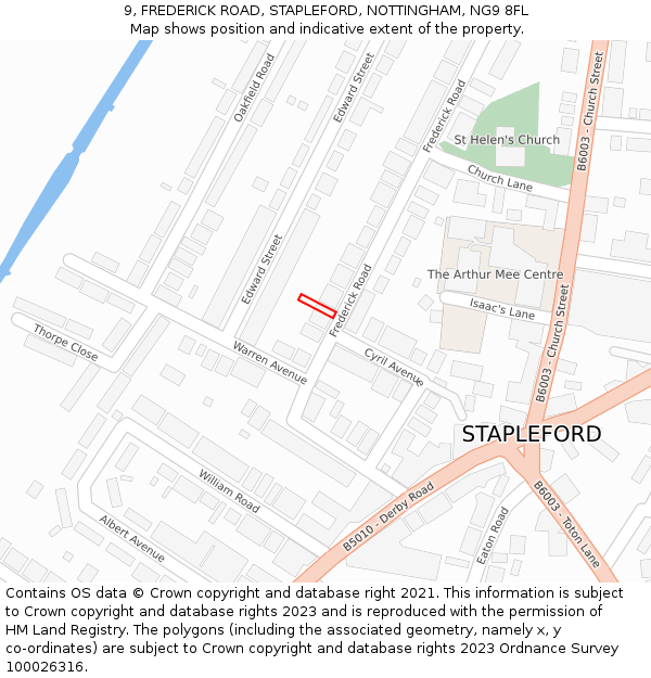 9, FREDERICK ROAD, STAPLEFORD, NOTTINGHAM, NG9 8FL: Location map and indicative extent of plot