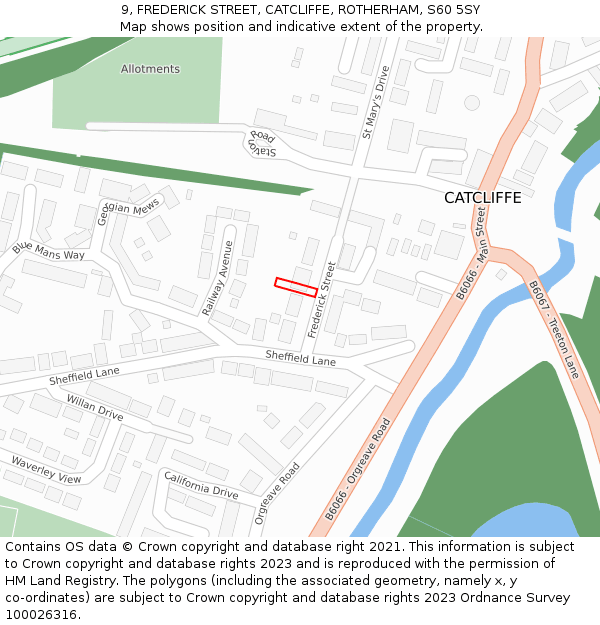 9, FREDERICK STREET, CATCLIFFE, ROTHERHAM, S60 5SY: Location map and indicative extent of plot