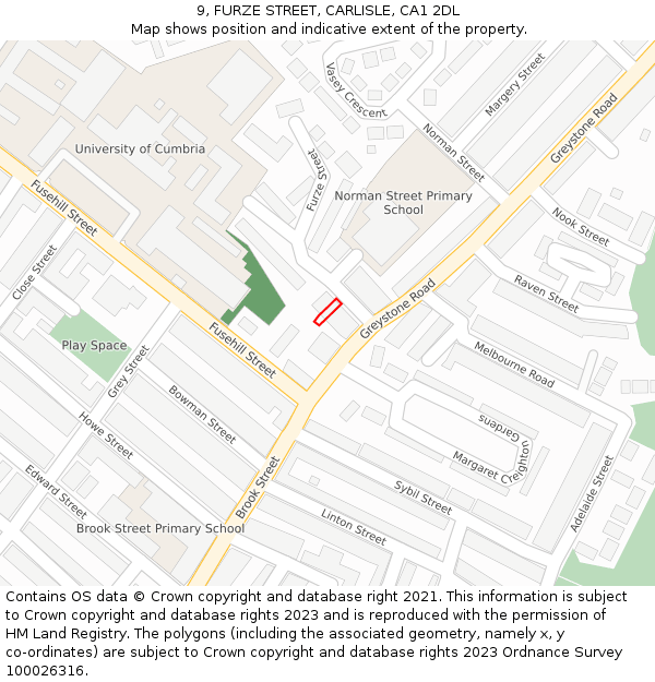 9, FURZE STREET, CARLISLE, CA1 2DL: Location map and indicative extent of plot